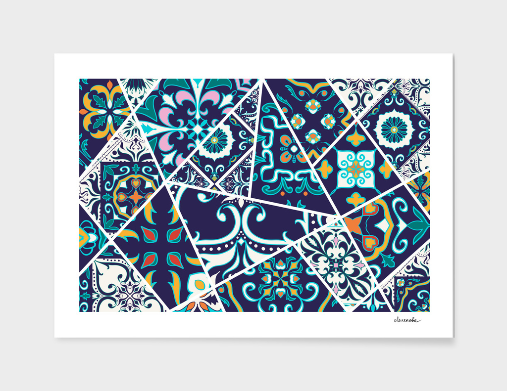 Mosaic patchwork pattern with eastern ornament