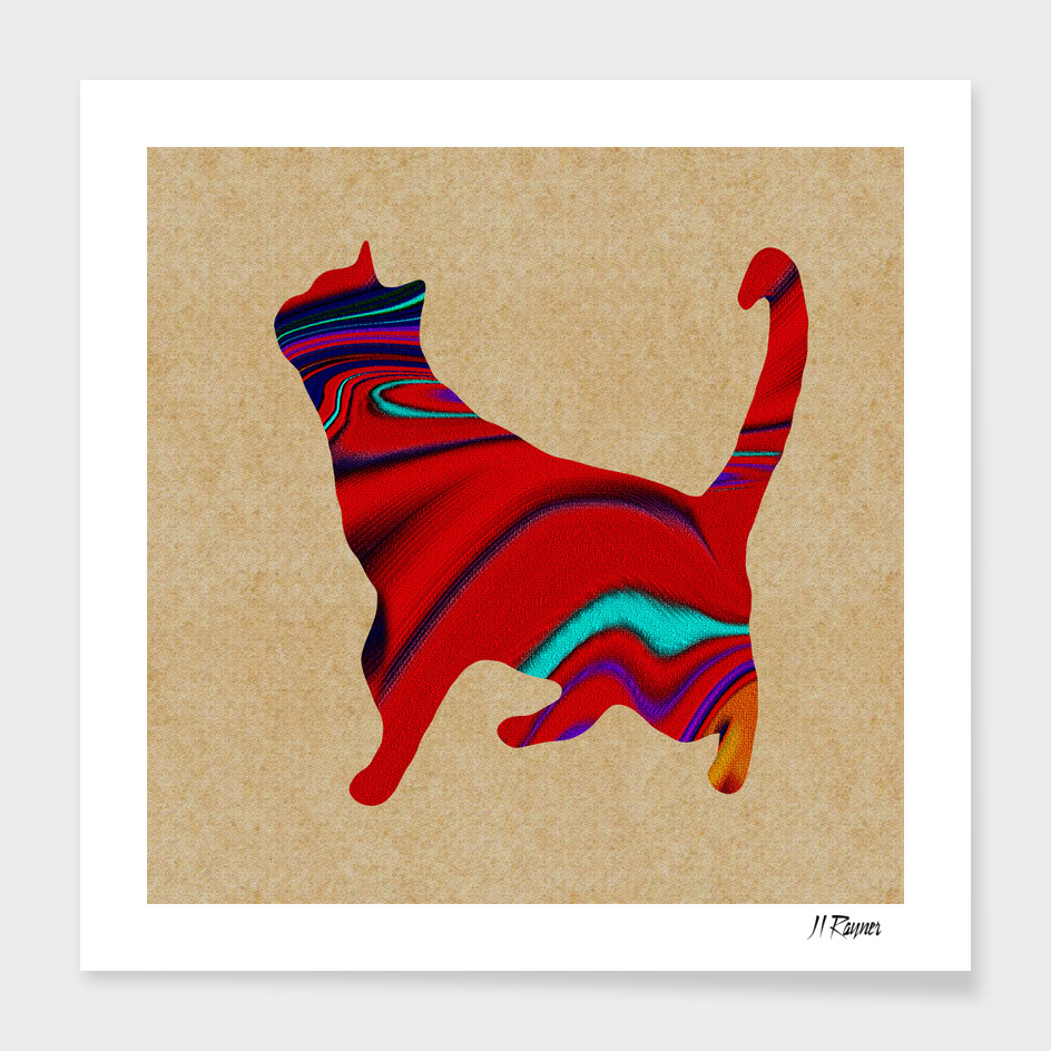 Abstract Standing Red Textured Cat