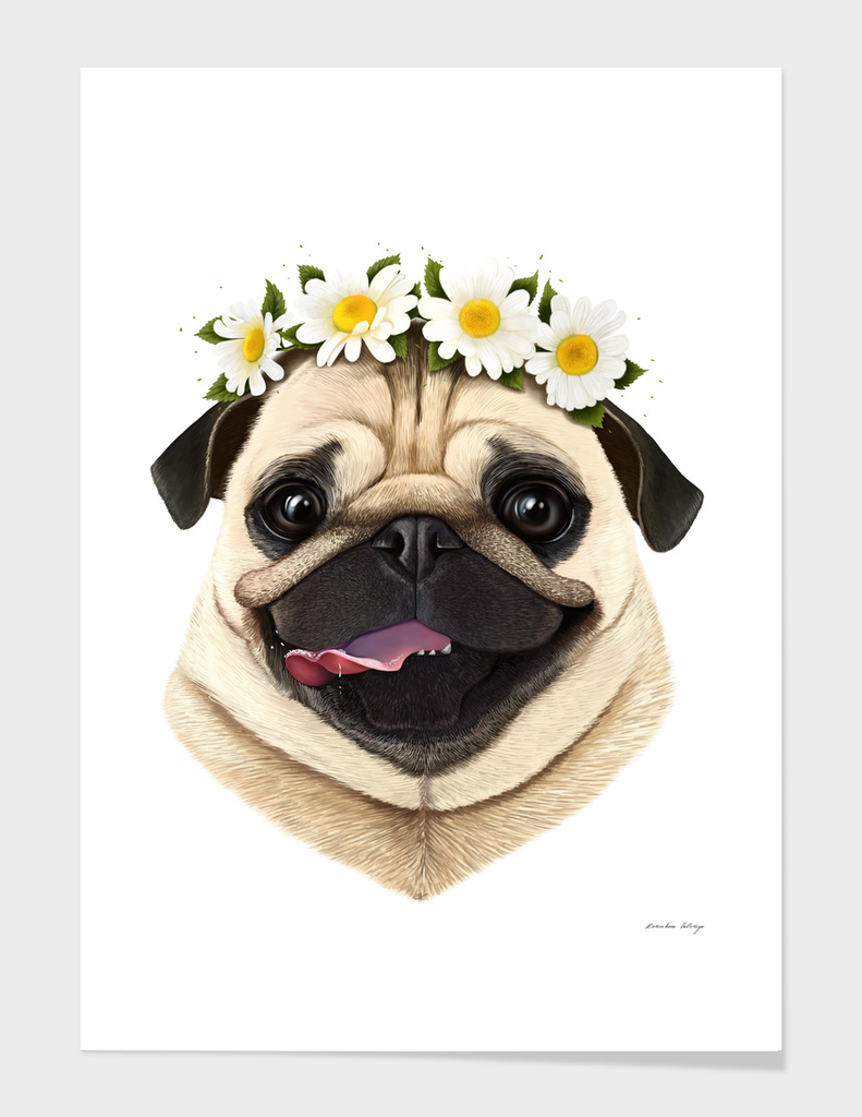 Pug with flowers