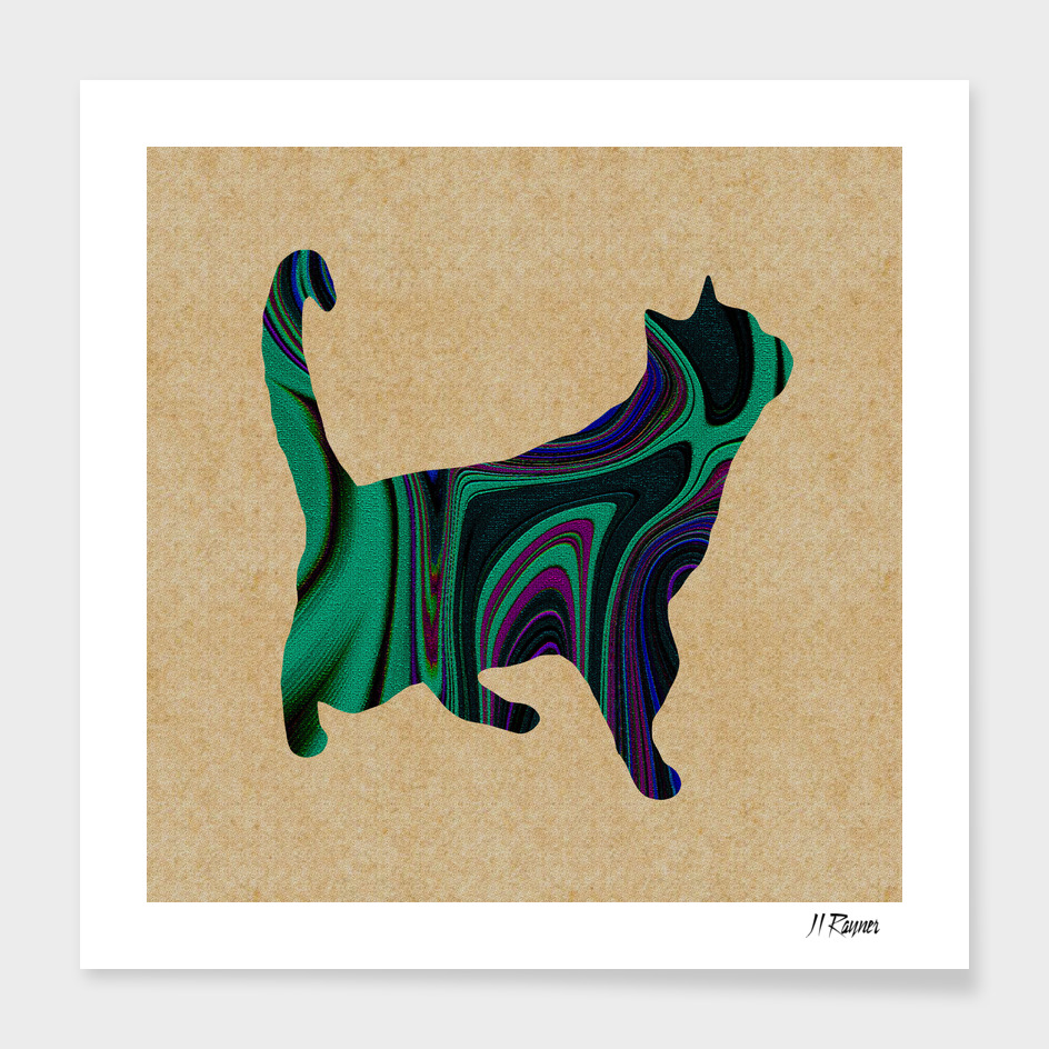 Standing Green Abstract Cat