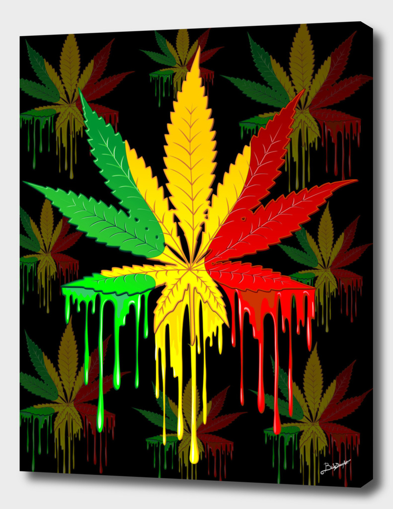 Marijuana Leaf Rasta Colors Dripping Paint