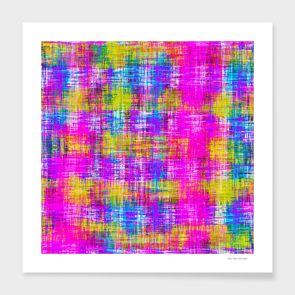 plaid line pattern painting abstract in pink blue yellow