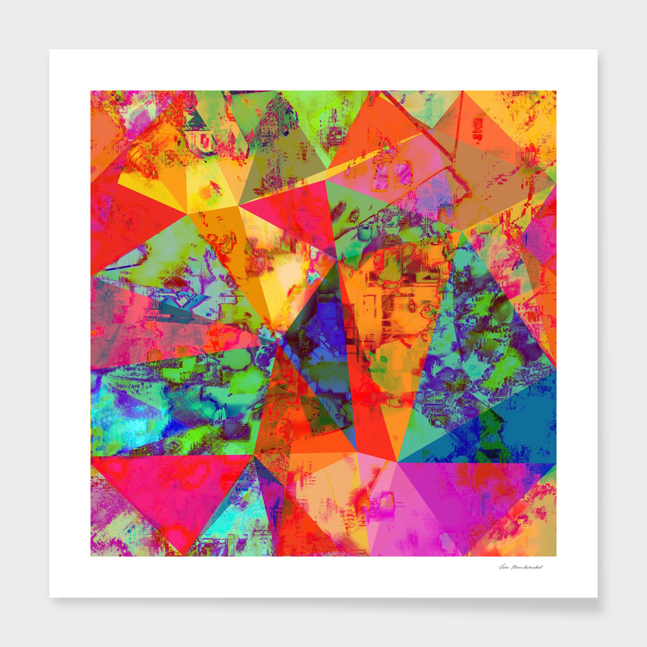 geometric triangle polygon pattern abstract in orange blue