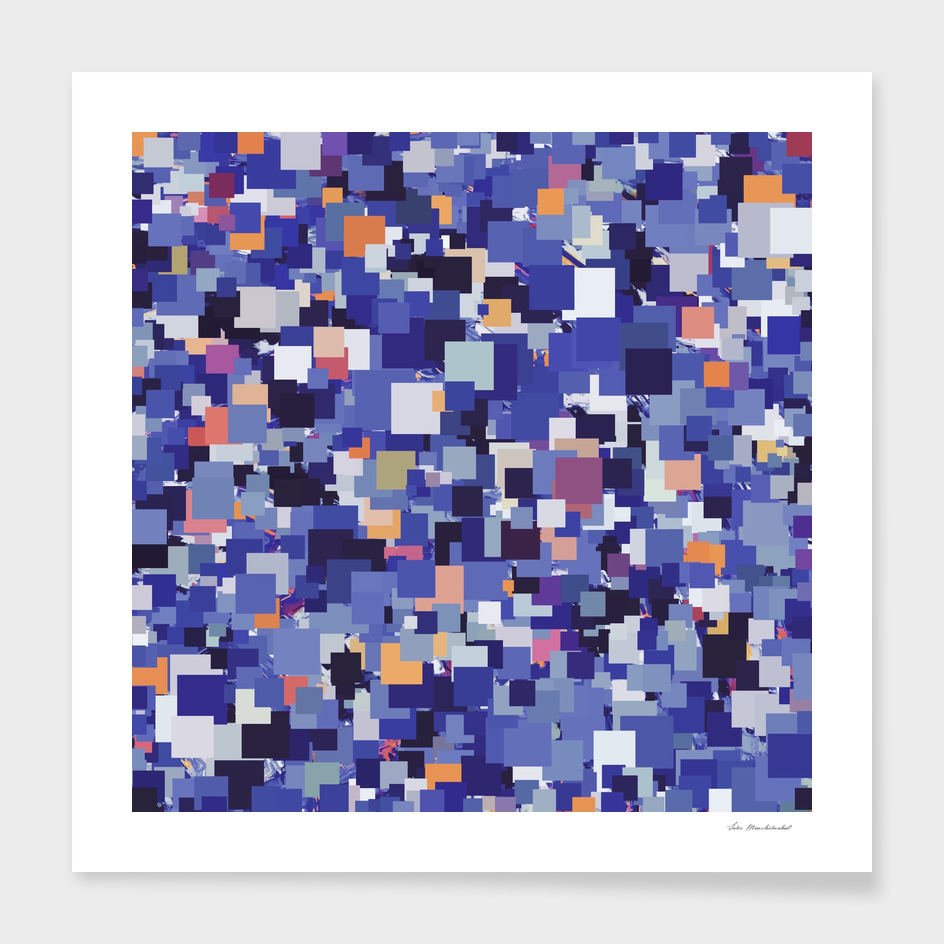 geometric square pixel pattern abstract in blue brown