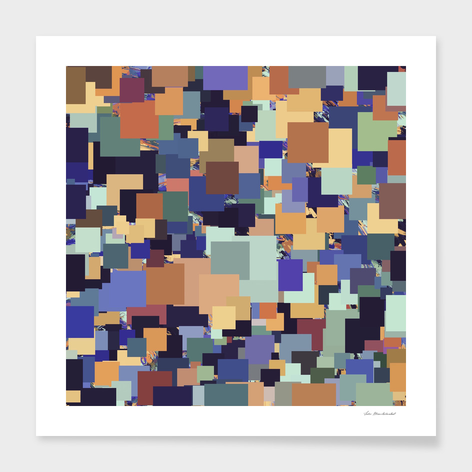 geometric square pixel pattern abstract in brown blue