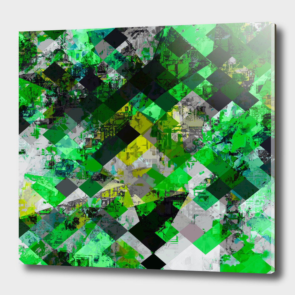 geometric square pixel pattern abstract in green and yellow