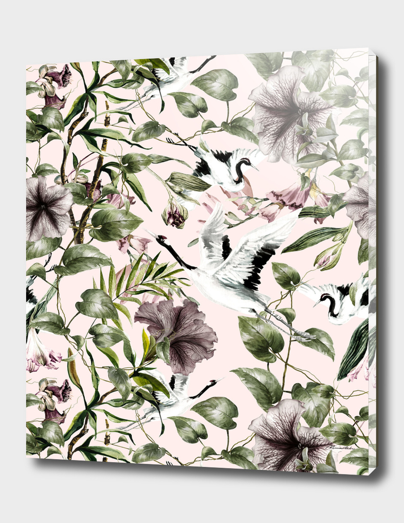 Asian pattern of crane and flowers