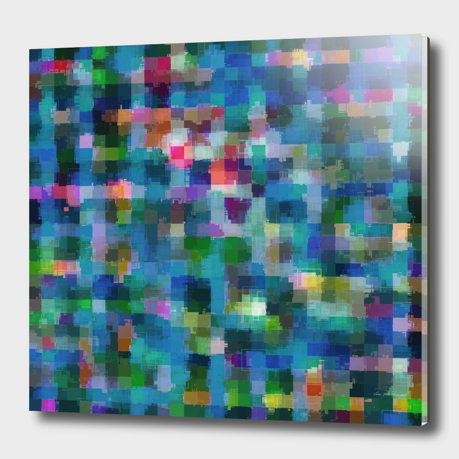 geometric square pixel pattern abstract in blue green