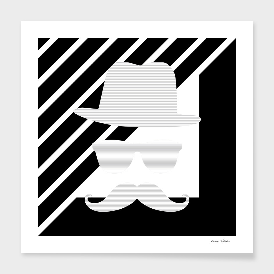 Man - hat, glasses, mustache - geometric gray.