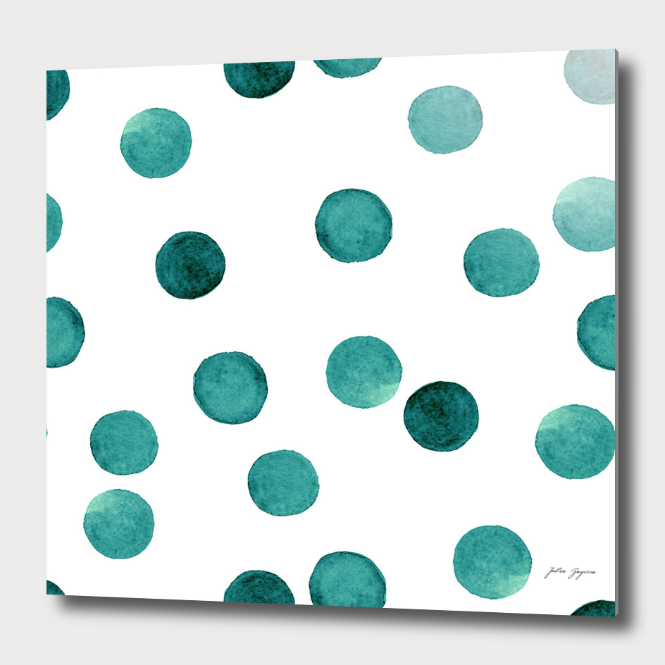 Watercolor green polka dots circles white pattern