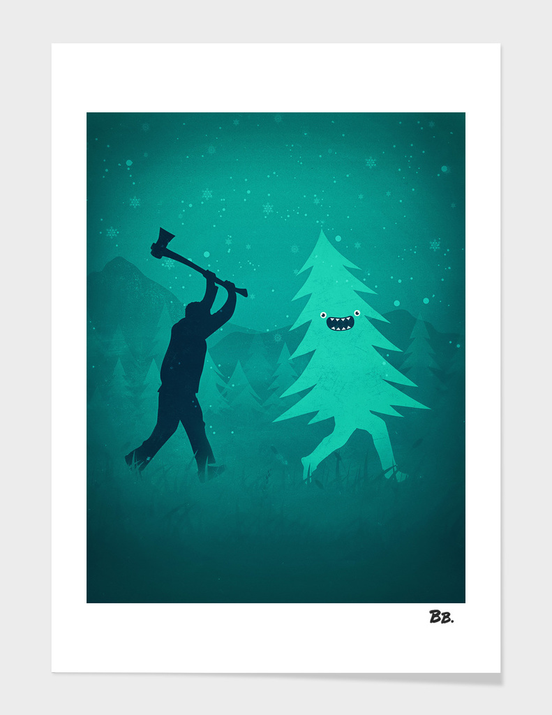 Funny Cartoon Christmas tree is chased by Lumberjack!