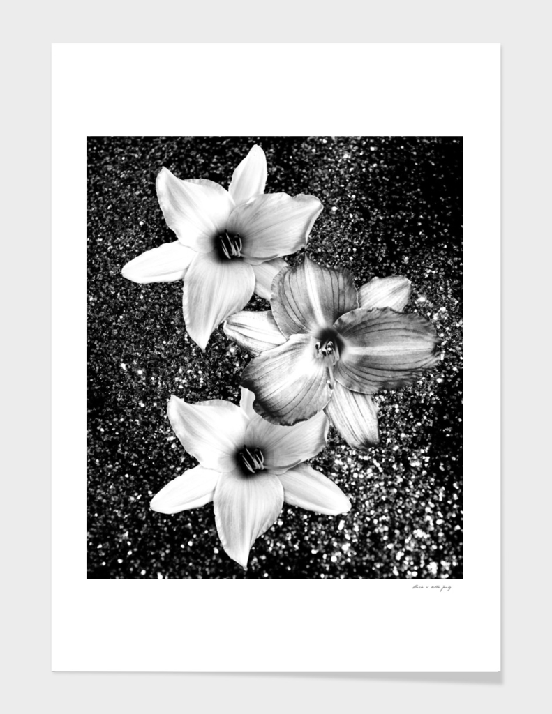 White Lilies on Black Glitter #1 #floral #decor #art