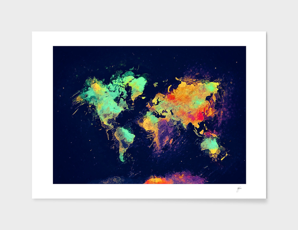 world map colors oil