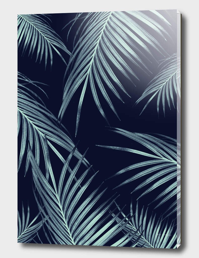 Navy Blue Palm Leaves Dream #1 #tropical #decor #art
