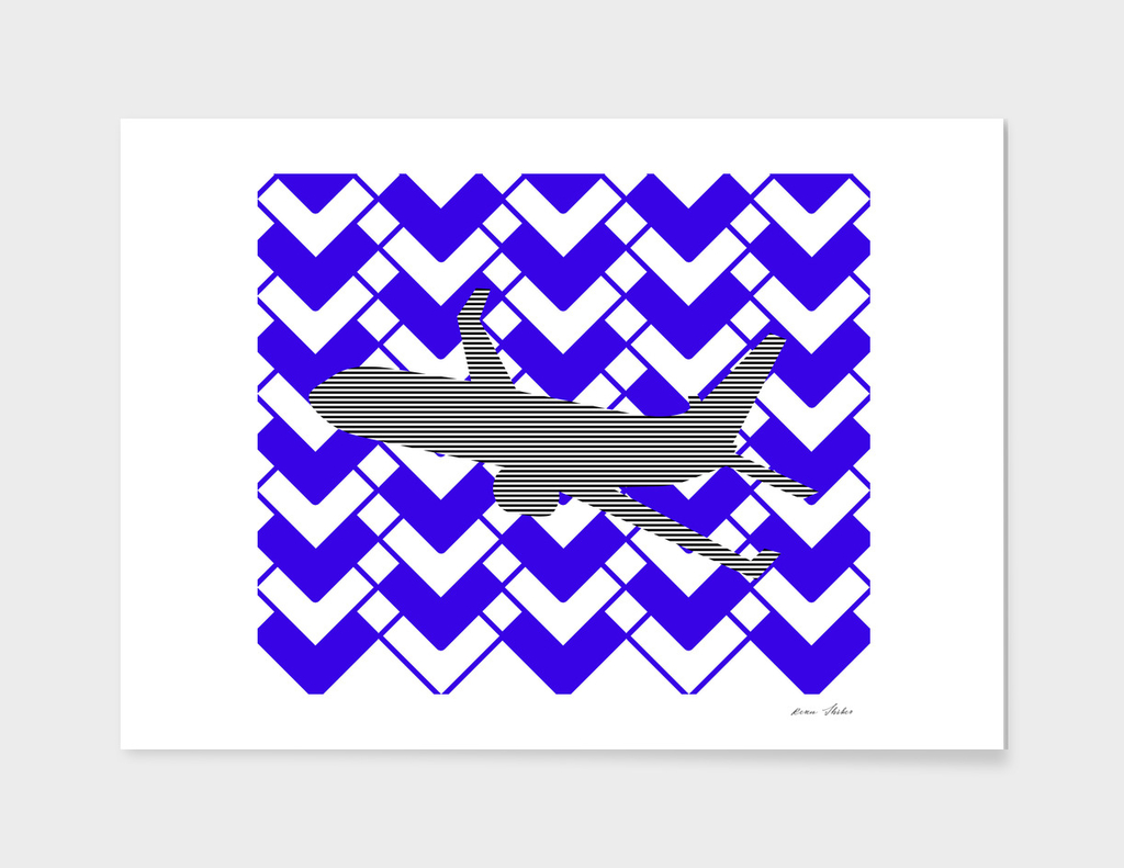 Airplane -  geometric pattern - blue and white.