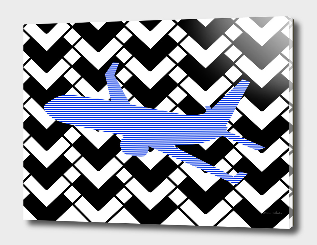 Airplane - geometric pattern - blue, black and white.