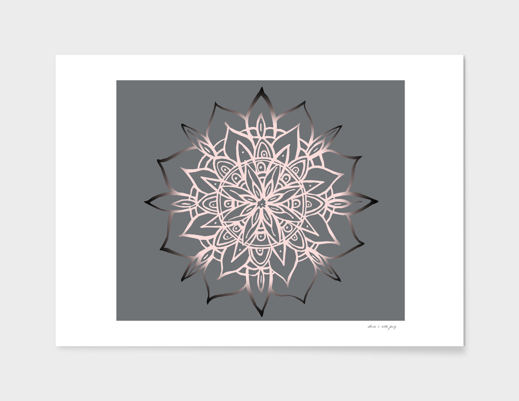 Mandala Light Rose Gold Blush on Soft Gray #1 #decor #art
