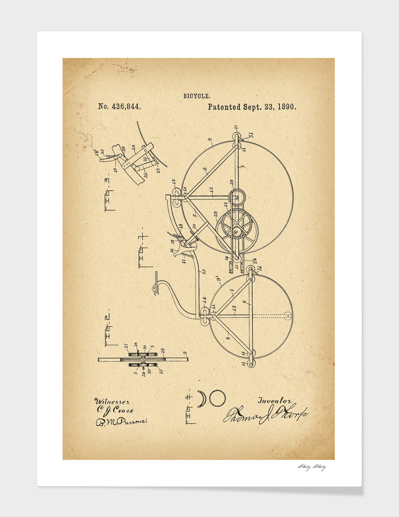 1890 Patent Velocipede Bicycle archival history invention