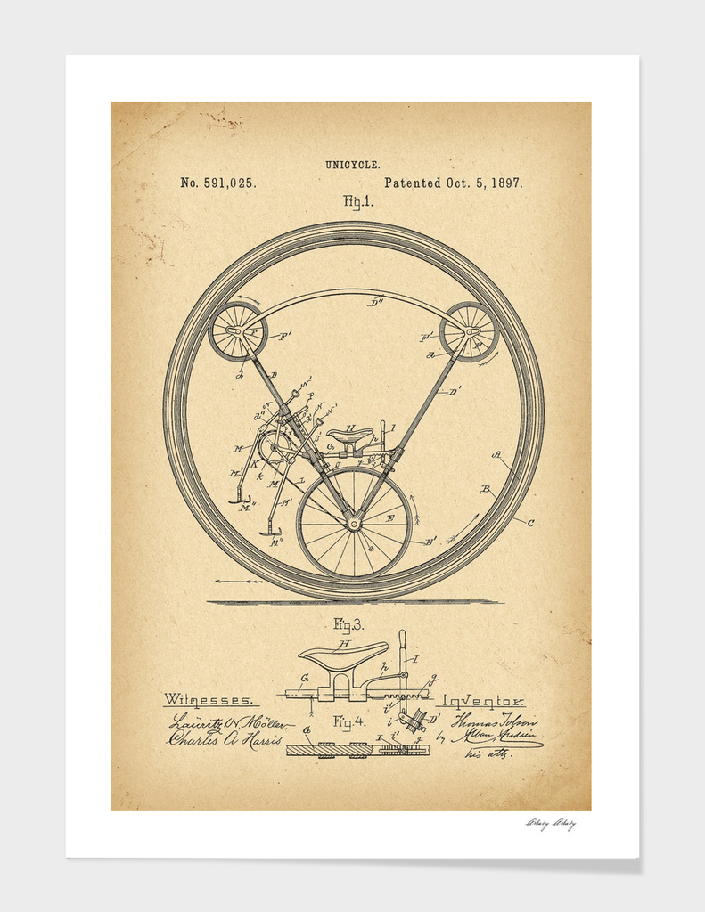 1897 Patent Velocipede Bicycle Unicycle history invention