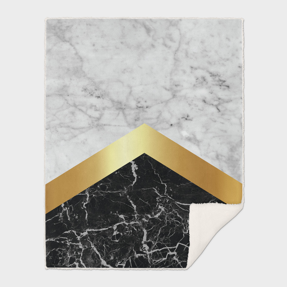Stone Arrow Pattern - White & Black Marble & Gold #147