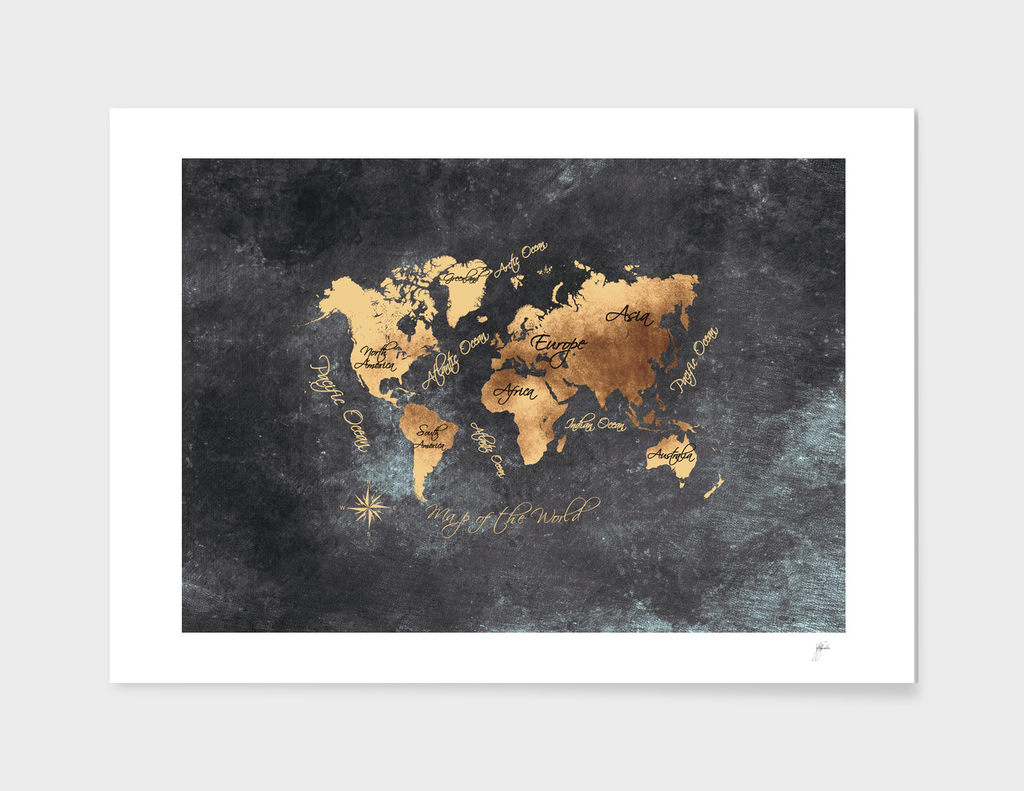 world map gold black