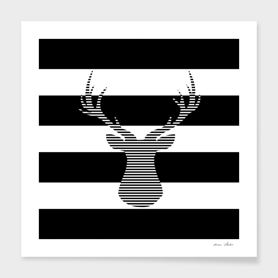 Deer - geometric pattern - black and white.