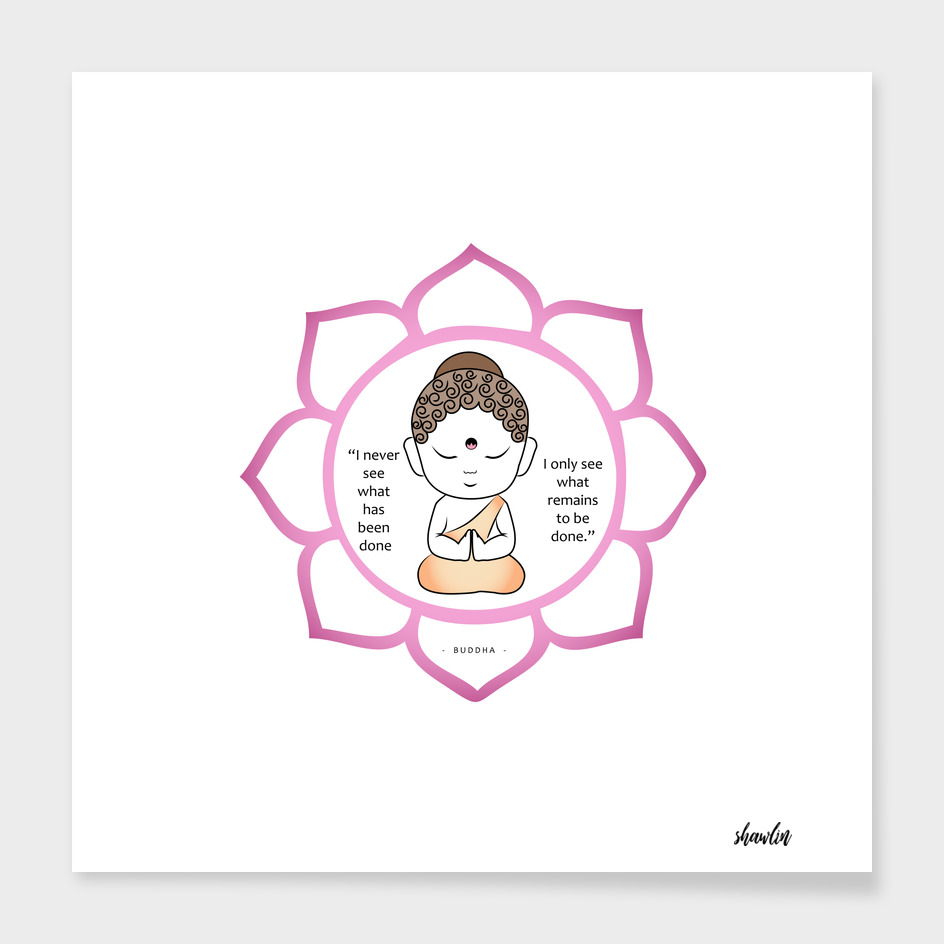 Cute Buddha inside a sacred lotus with inspirational quote.