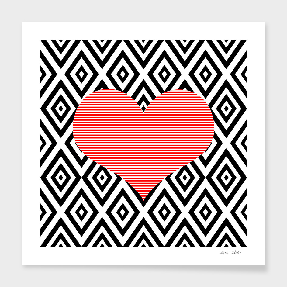 Heart - geometric pattern - black and red.