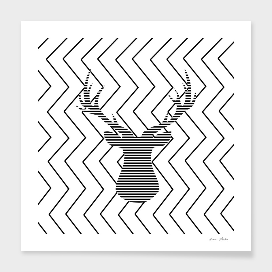 Deer - geometric pattern -  black and white.