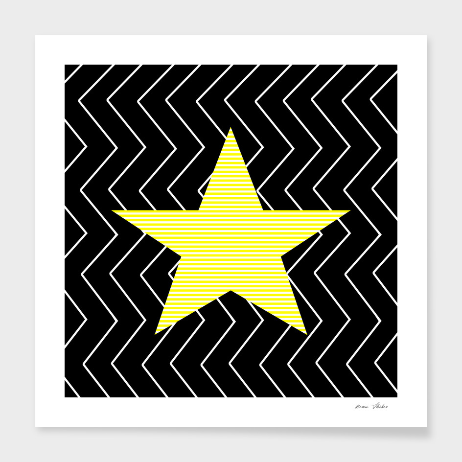Star - geometric pattern - black and white.