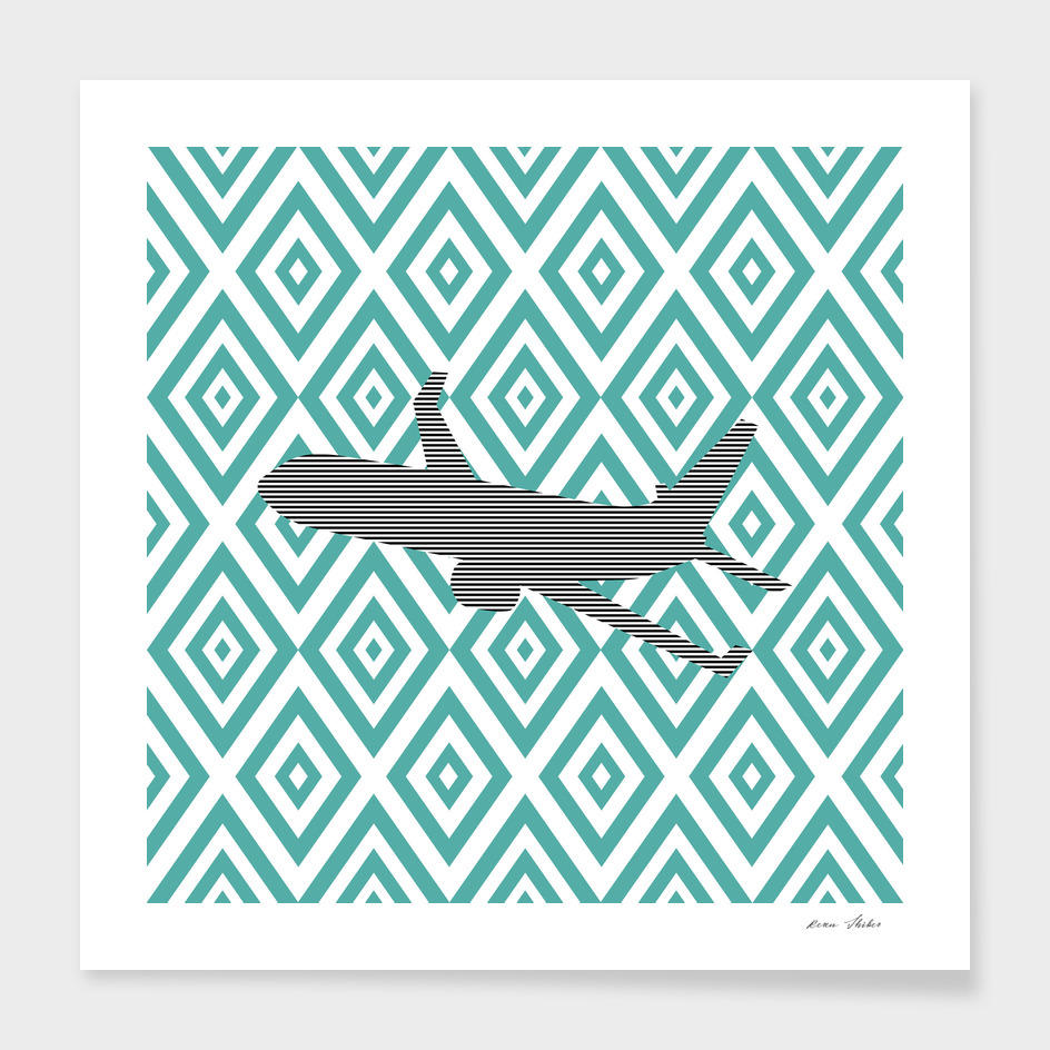 Airplane - geometric pattern - blue and white.