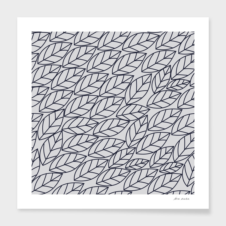 Doodle Leaves Light Grey and Navy
