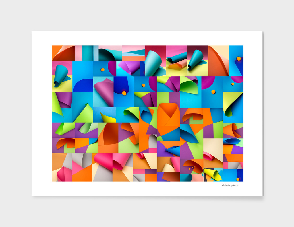 Collage of abstract backgrounds from colored paper sheets