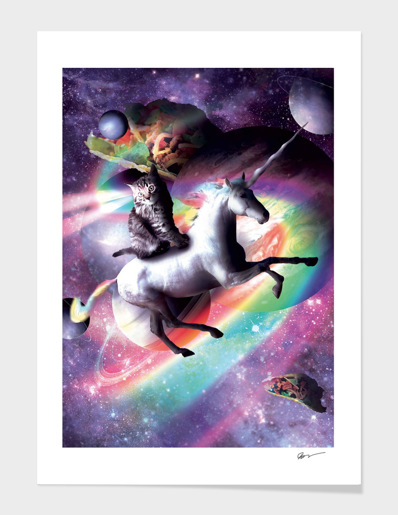 Space Cat Riding Unicorn - Laser, Tacos And Rainbow