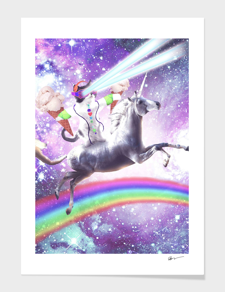 Lazer Rave Space Cat Riding Unicorn With Ice Cream