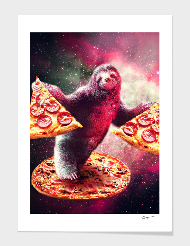 Funny Space Sloth With Pizza