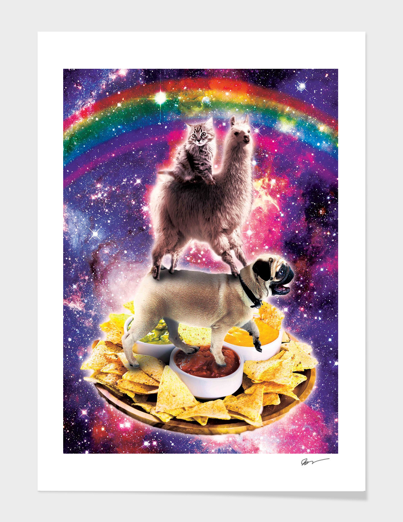 Space Cat Llama Pug Riding Nachos