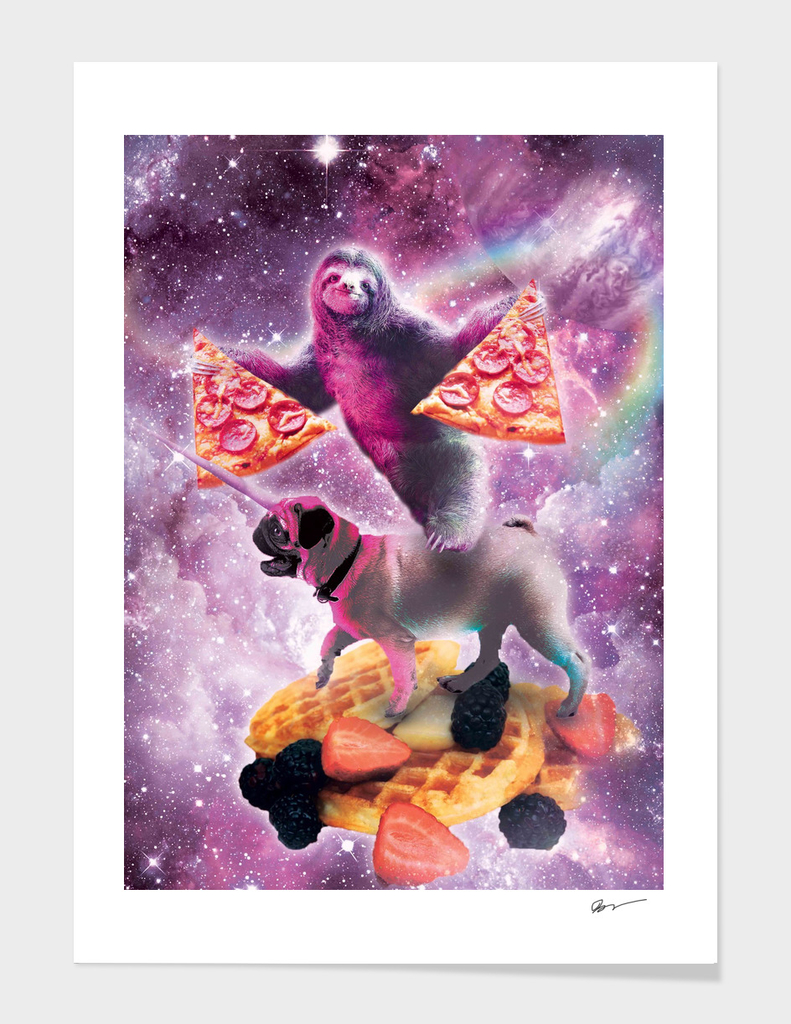 Space Pizza Sloth On Pug Unicorn On Waffles