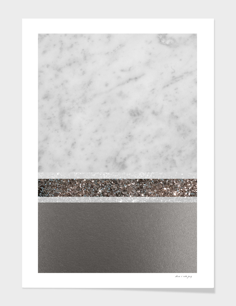 White Marble Silver Glitter Stripe Glam #1 #minimal #decor