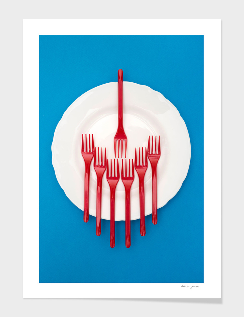 Still Life with plastic forks and a plate