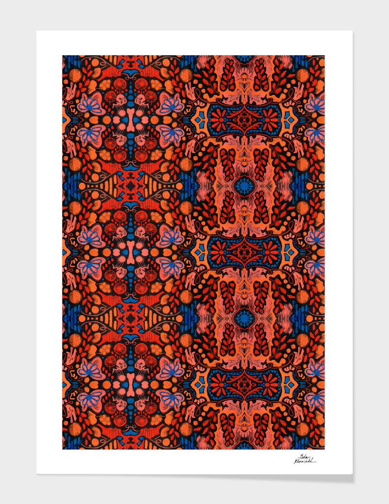 Indian Summer, bohemian pattern, orange & blue