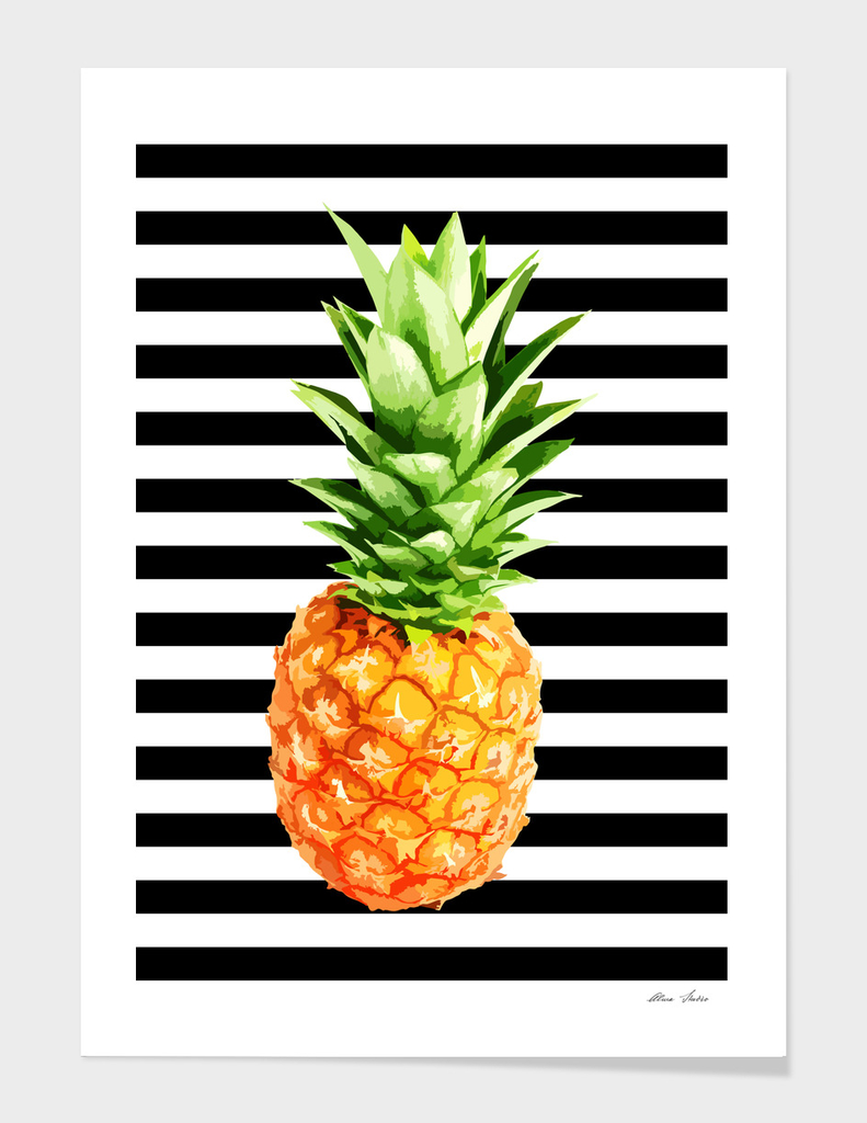 Pineapple, Summer poster, Pineapple poster, black version
