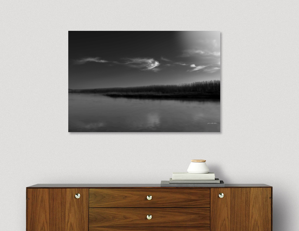 Curioos Acrylic Glass Print Winter lake in black and white by ARTbyJWP