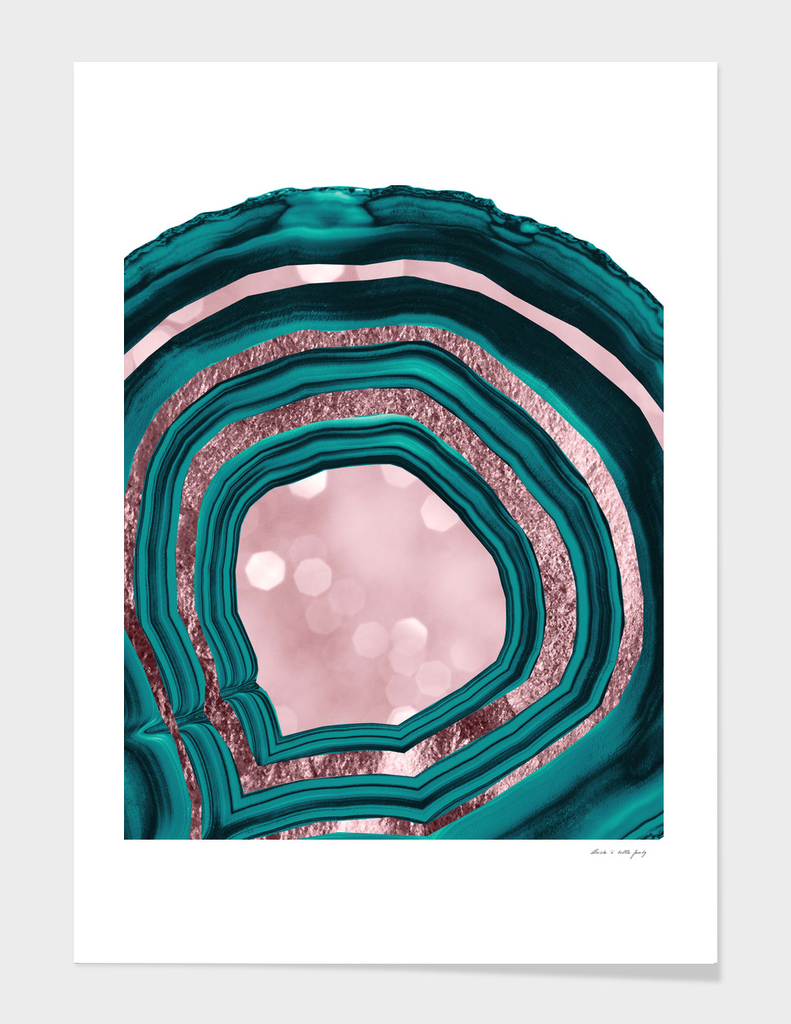 Agate Teal Rose Gold Blush #1 #abstract #shiny #decor #art