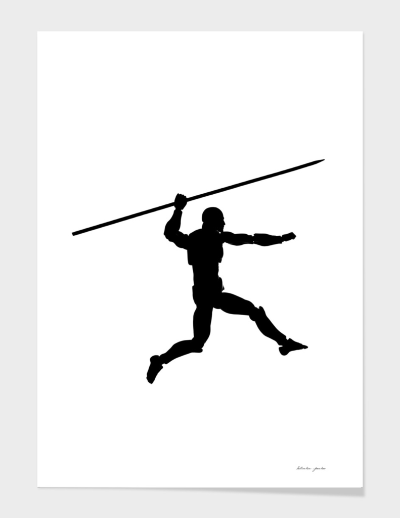 Silhouette of a running man with a spear