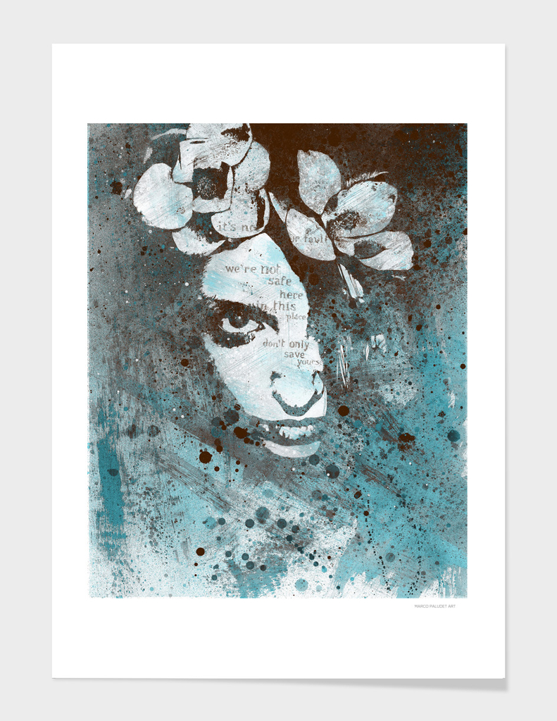 Blue Hypothermia | flower woman graffiti painting