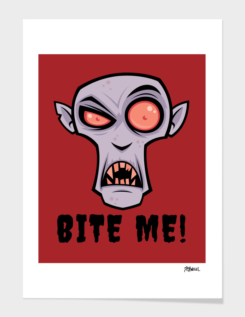 Creepy Vampire Cartoon with Bite Me Text