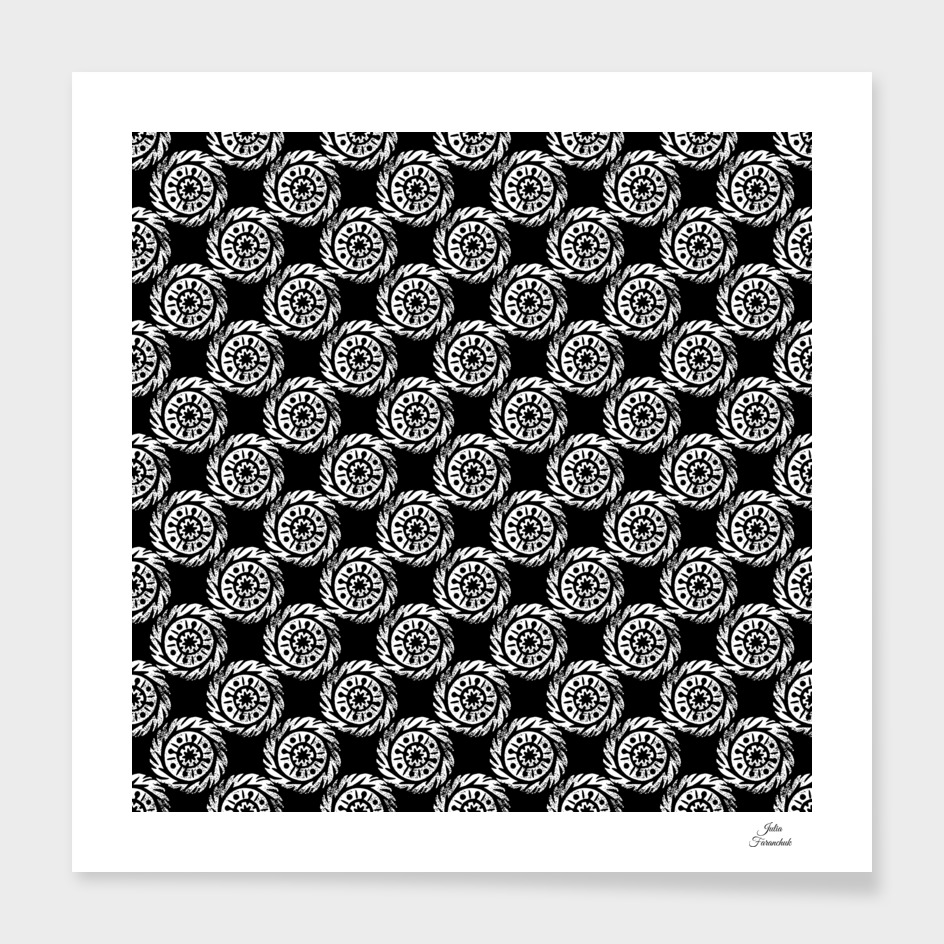 Linocut mandala pattern white on black