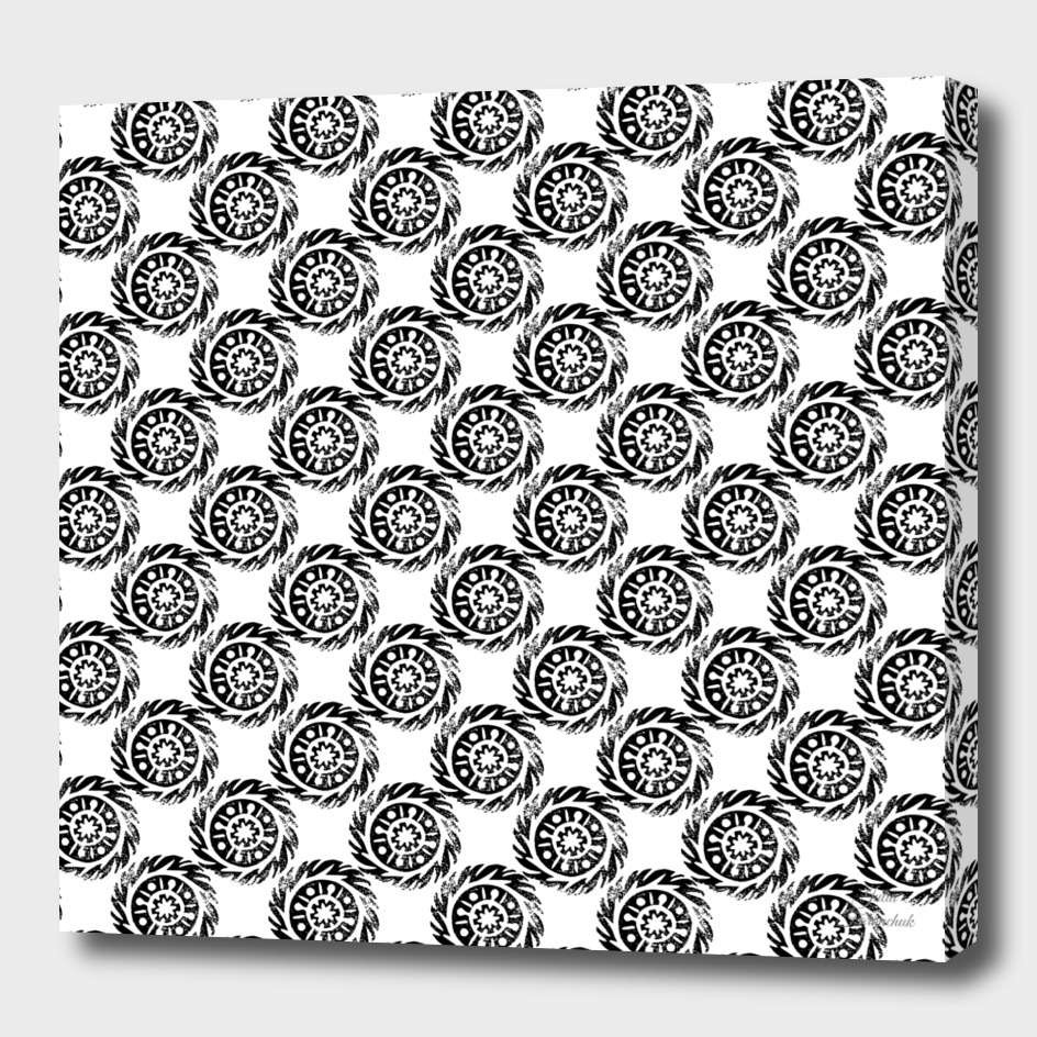 Linocut mandala pattern black on white