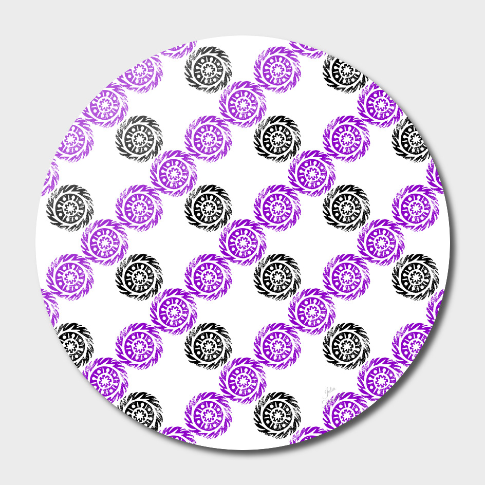 Linocut circle mandala rhombus pattern